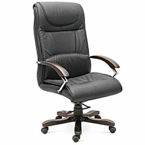 The National Furniture Executive Leather Chair - Premium High-Back Office Chair with Wood Accents